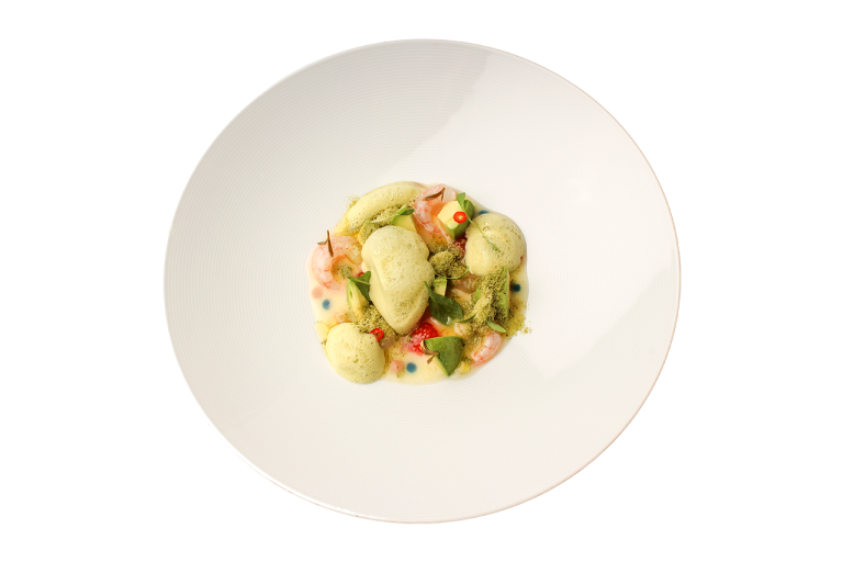 ☾ Ceviche de gamba blanca y aguacate.