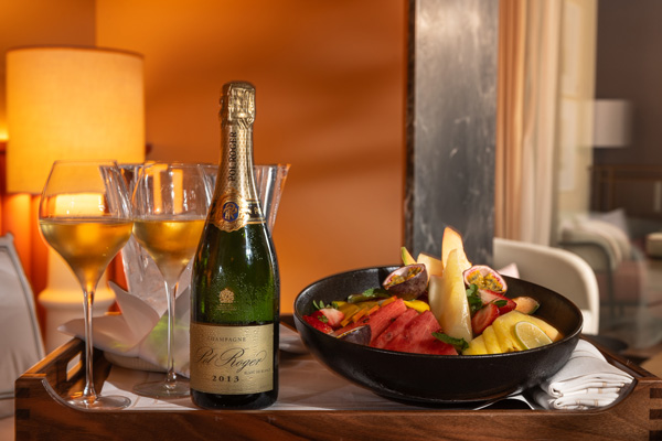 Premium champagne and prepared fruit